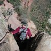 Descending along the cable chains at Angels landing
