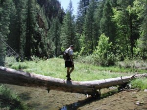 Hiker crossing West Clear creek